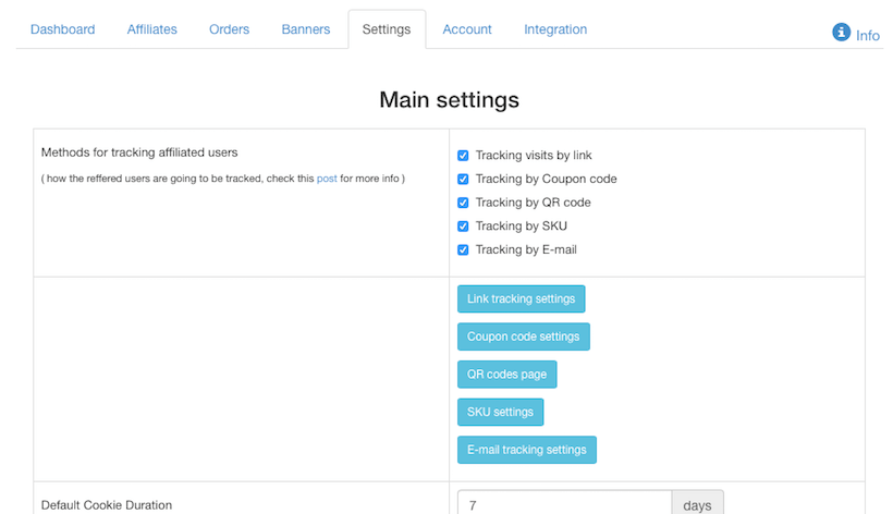 This is your settings page, from where you can control your affiliate panel